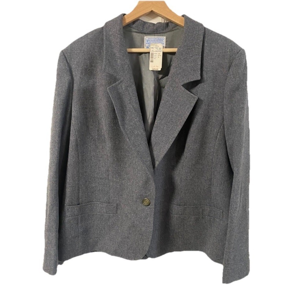 Pendleton Women's Vintage One Button‎ Grey Virgin Wool Blazer Size 18W NWT